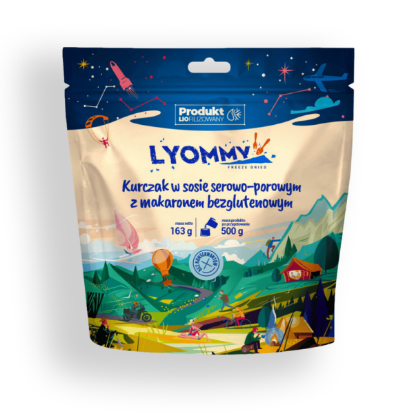 Liofilizat Lyommy Kurczak w sosie serowo-porowym z makaronem bezglutenowym