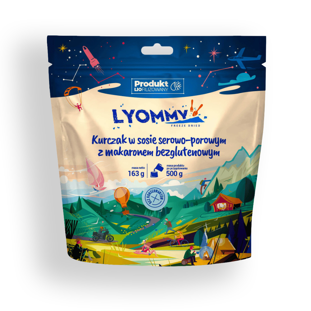 Liofilizat Lyommy Kurczak w sosie serowo-porowym z makaronem bezglutenowym