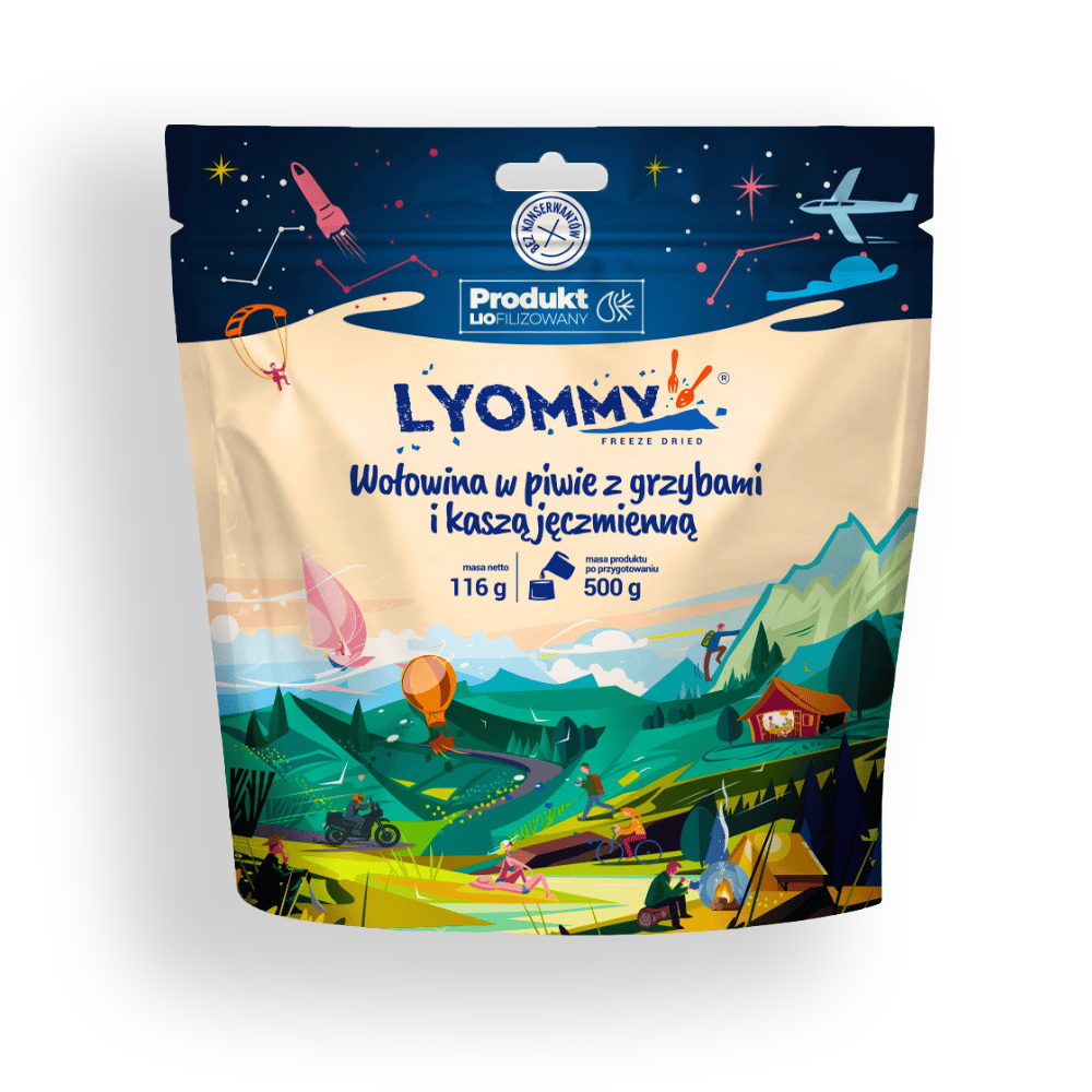 Liofilizat Lyommy Wołowina w piwie z grzybami i kaszą jęczmienną