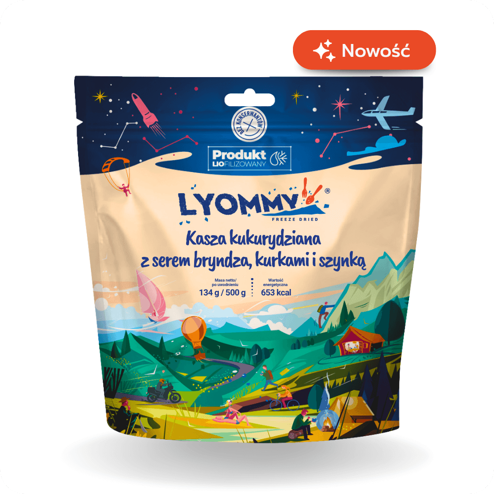 Liofilizat Lyommy Kasza kukurydziana z serem bryndza, kurkami i szynką (350g)